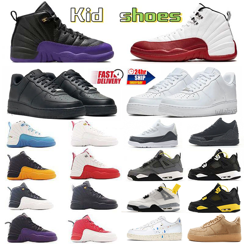 Kids Shoes Basketball Shoe Black cat Toddler Sneakers kid 12 12s big 4s triple white black cool grey University Blue bred Boys Girls designer Athletic Outdoor