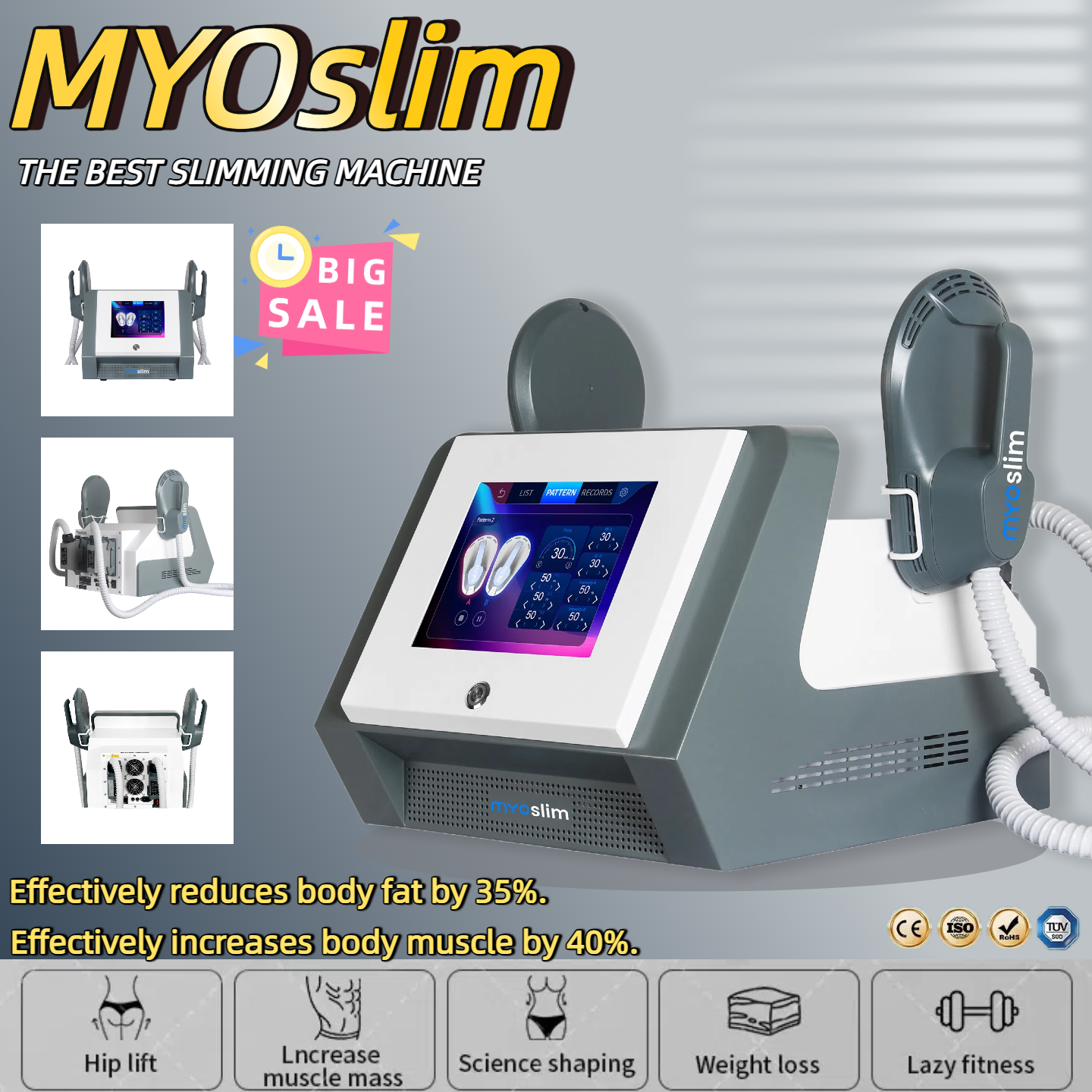Hot MyoSlim Neo Slimming Fat Loss Electro Magnetic Stimulation Body Sculpting and Muscle Building Machine 200Hz 6500W 15Tesla RF Salon Machine CE/ROHS