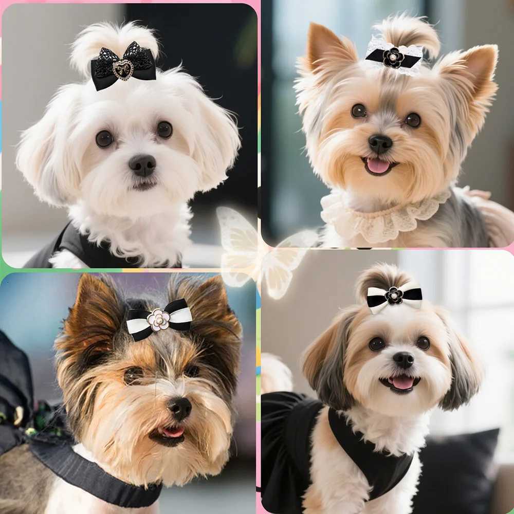 Designer 10PCS Dog Bows With Metal Clips Black Style Luxury Pearl Puppy Bows Hair Accessories For Dogs Handmade Pet Small Dog Bowknots Z250822