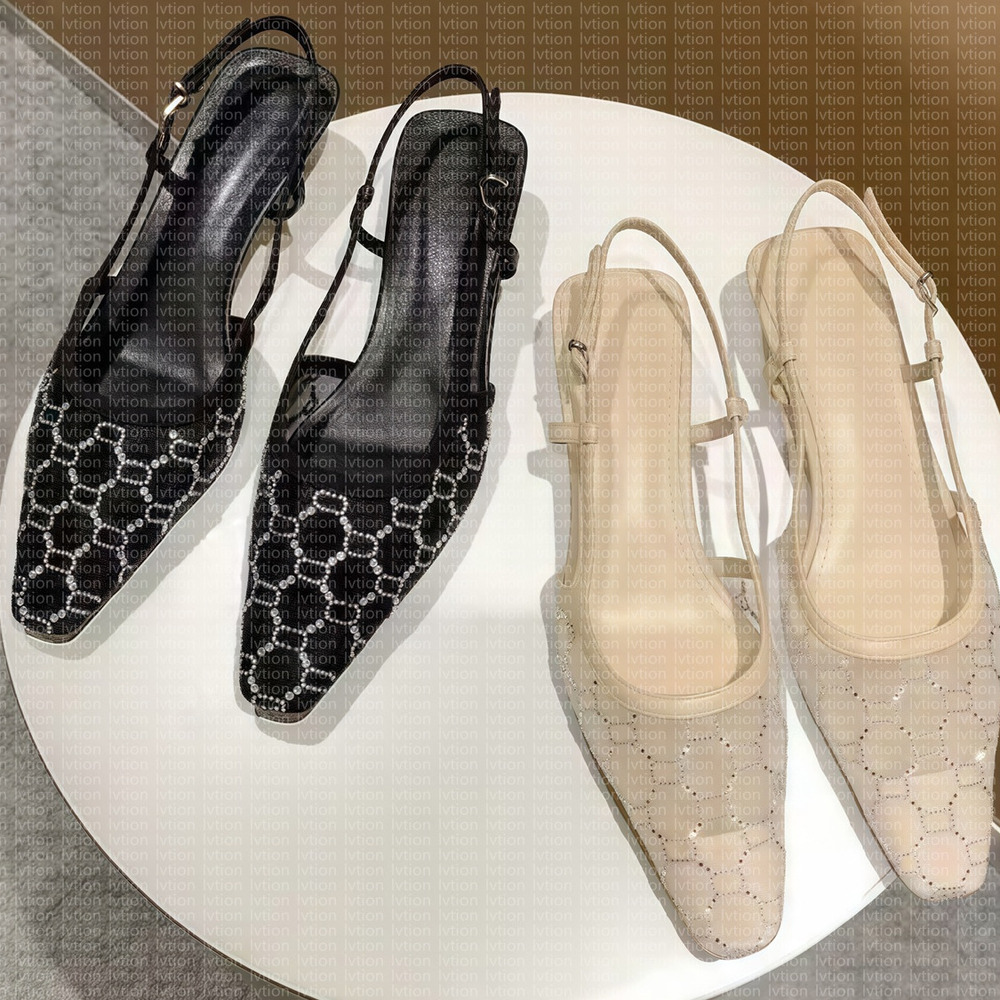 heels Designer heels women sandals Rhinestone slingback heels Mesh Shallow Cut heels Dress Shoes Lady Mid Heels Hasp sexy pumps party wedding shoes size 35-42