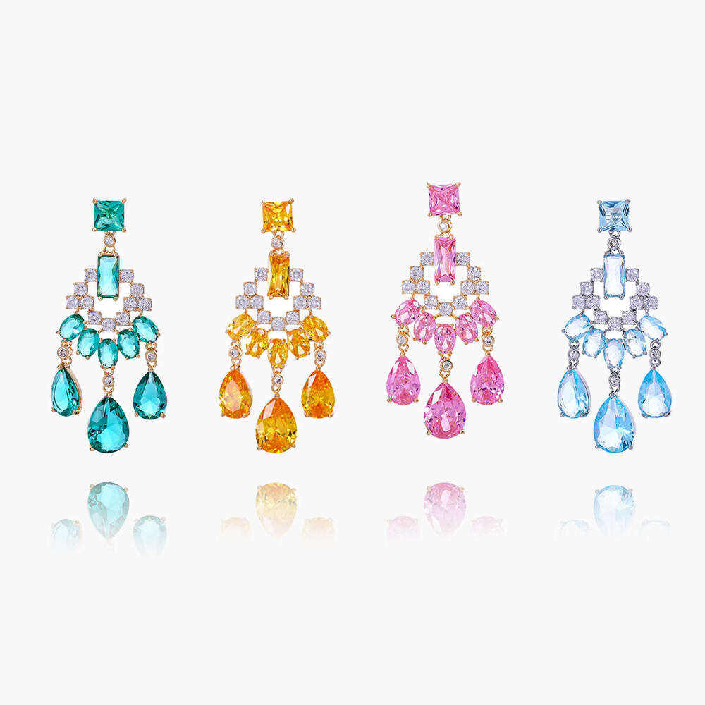 necklace New style New Women's Tassel High-End Niche Colorful Zircon Texture Elegant Jewelry Needle Earrings