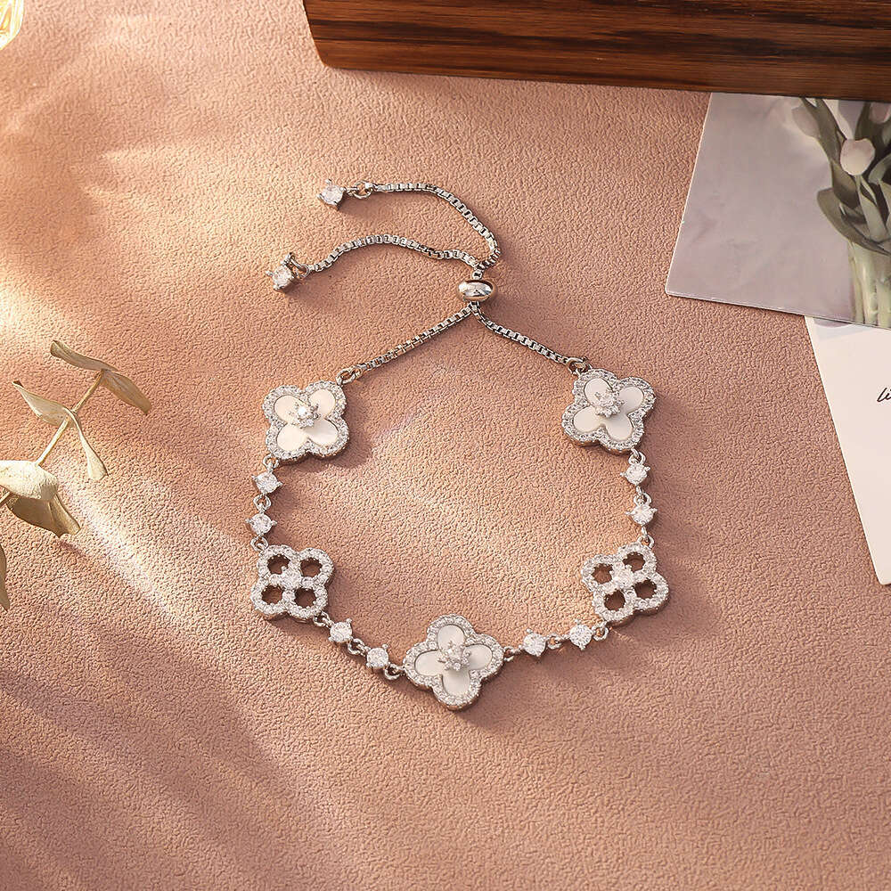 Luxury jewelry designer bracelet Natural Shell-of-Pearl Lucky 4-leaf Clover Inlaid Zircon Hollow Bracelet High-End Niche Design Exquisite Versatile Je - view 5