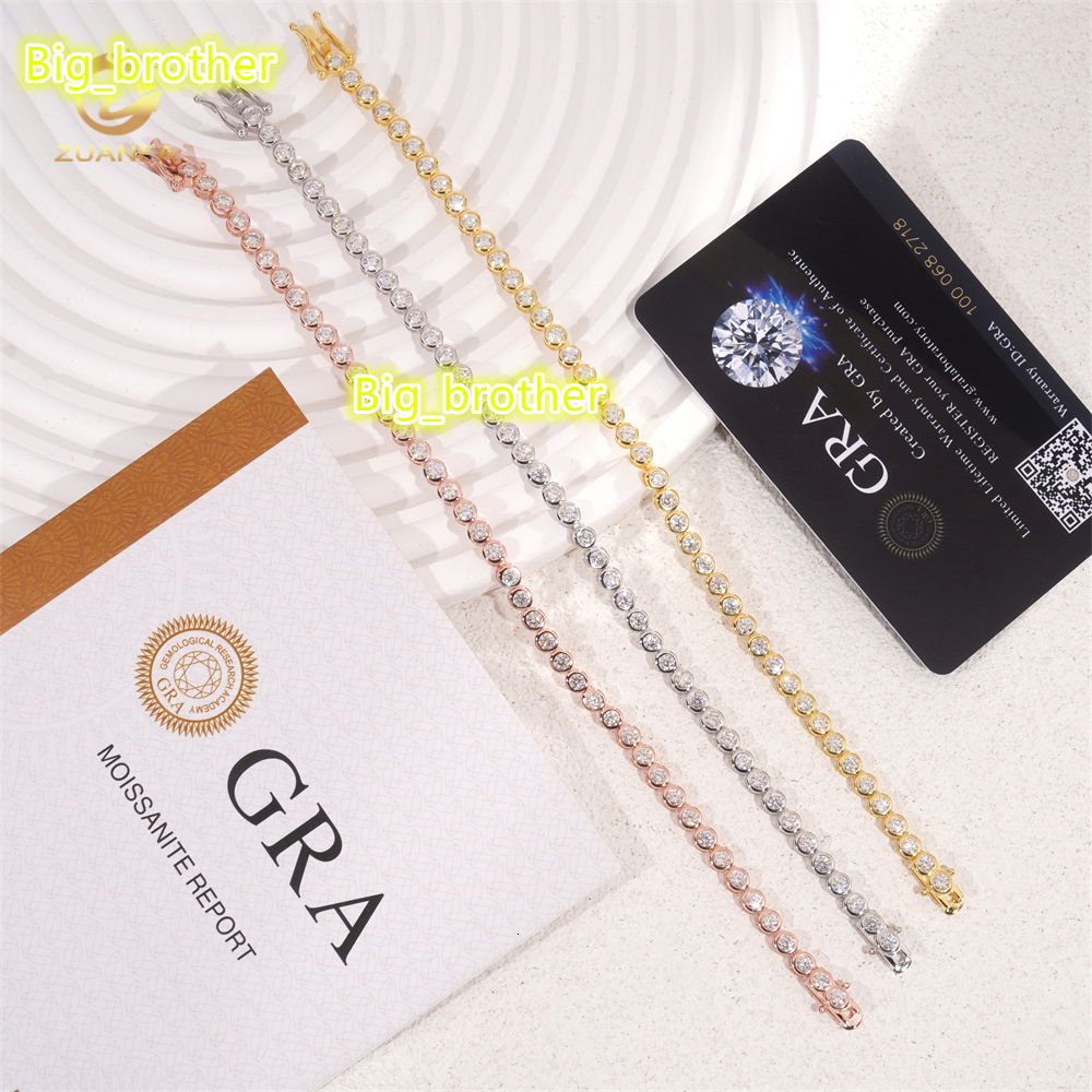 Wholesale Price Pass Diamond test 3mm 4mm Bezel Moissanite Tennis Bracelet Hip Hop 925 Moissanite Tennis Chain Tennis Necklace
