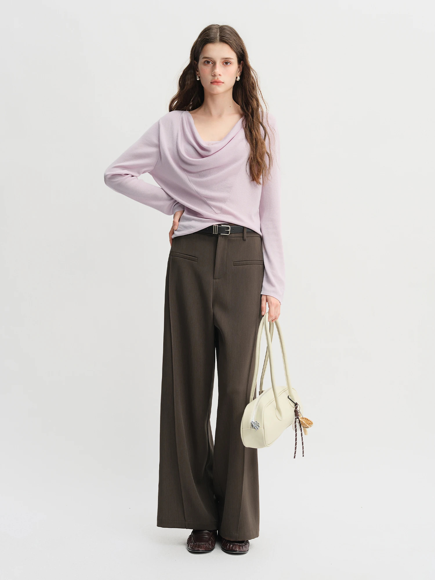 DUSHU Autumn Womens Wide Leg Trousers Structural Seam Detail Horizontal Pocket Office Casual Pants with Relaxed Fit 250822