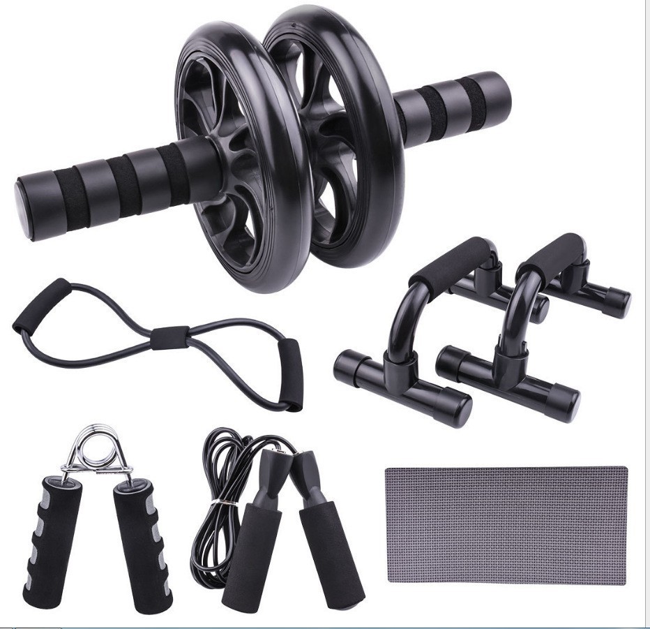 Abdominal Muscle Training Rollers, 5-In-1 Roller Kit Push-Up Bars, Handle Grips, Skipping Ropes, Home Gym Exercise Kits Suitable for Physical Training