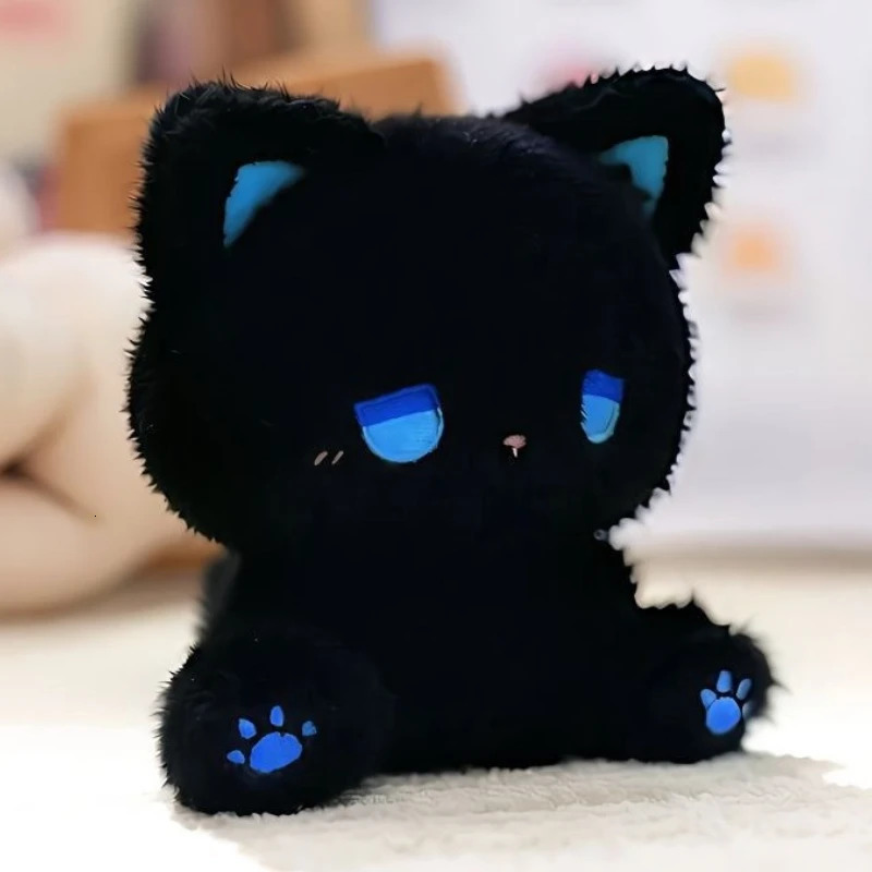 Cute Cat Plush Toy Emo Sad Fluffy White Black Kitten Soft Animal Stuffed Doll Sleep Toys Birthday Valentines Day Gift 250822