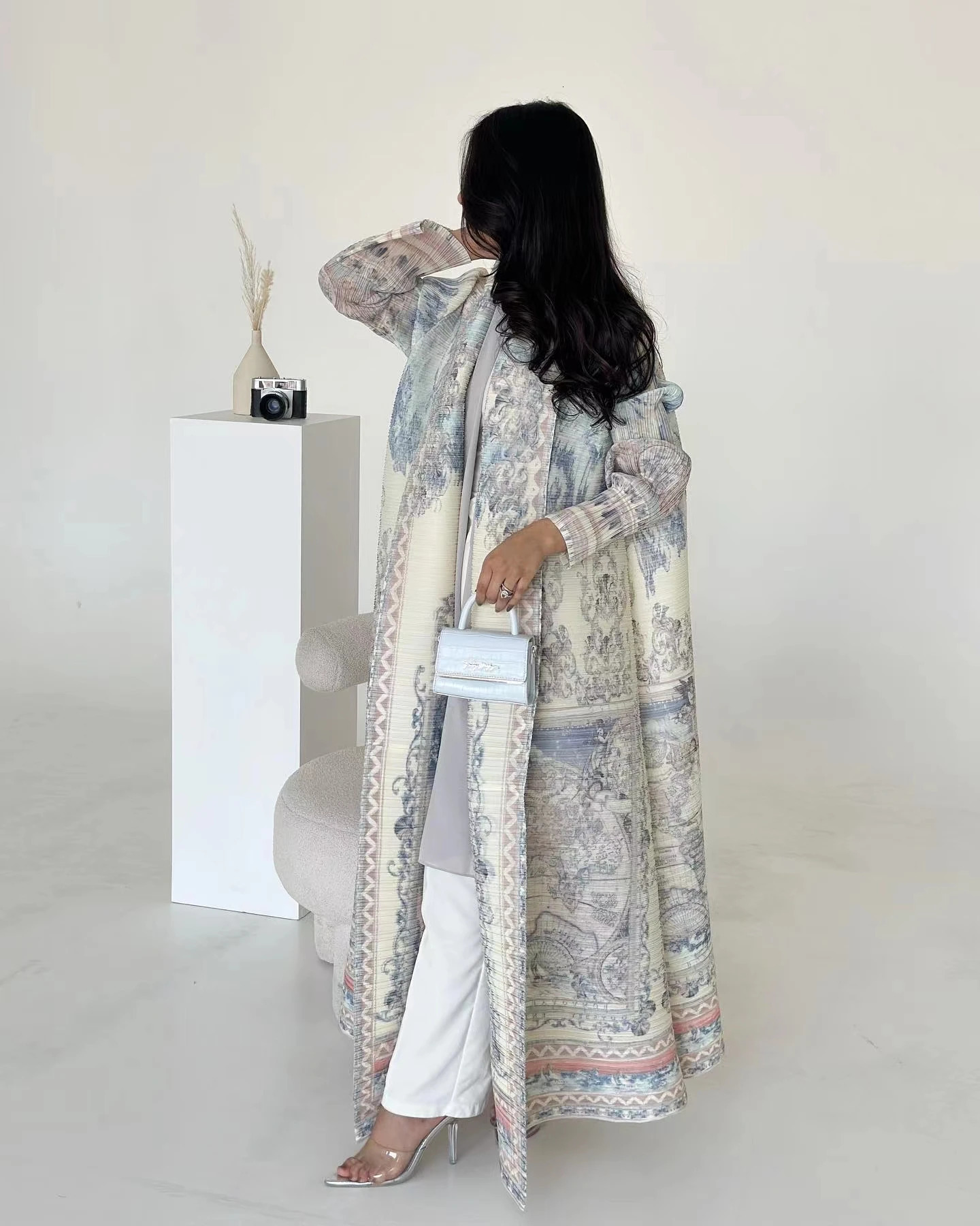 Miyake Pleated Print Foldable Collar Womens Long Sleeve Trench Coat Winter Original n Fashion Cardigan 250822