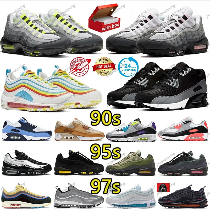 Designer shoes Neon 95s 90s 97s for men women running shoes daily outfit train sneaker Triple Black White Red Geen Blue Pink Navy mens outdoors trianers With box 36-47