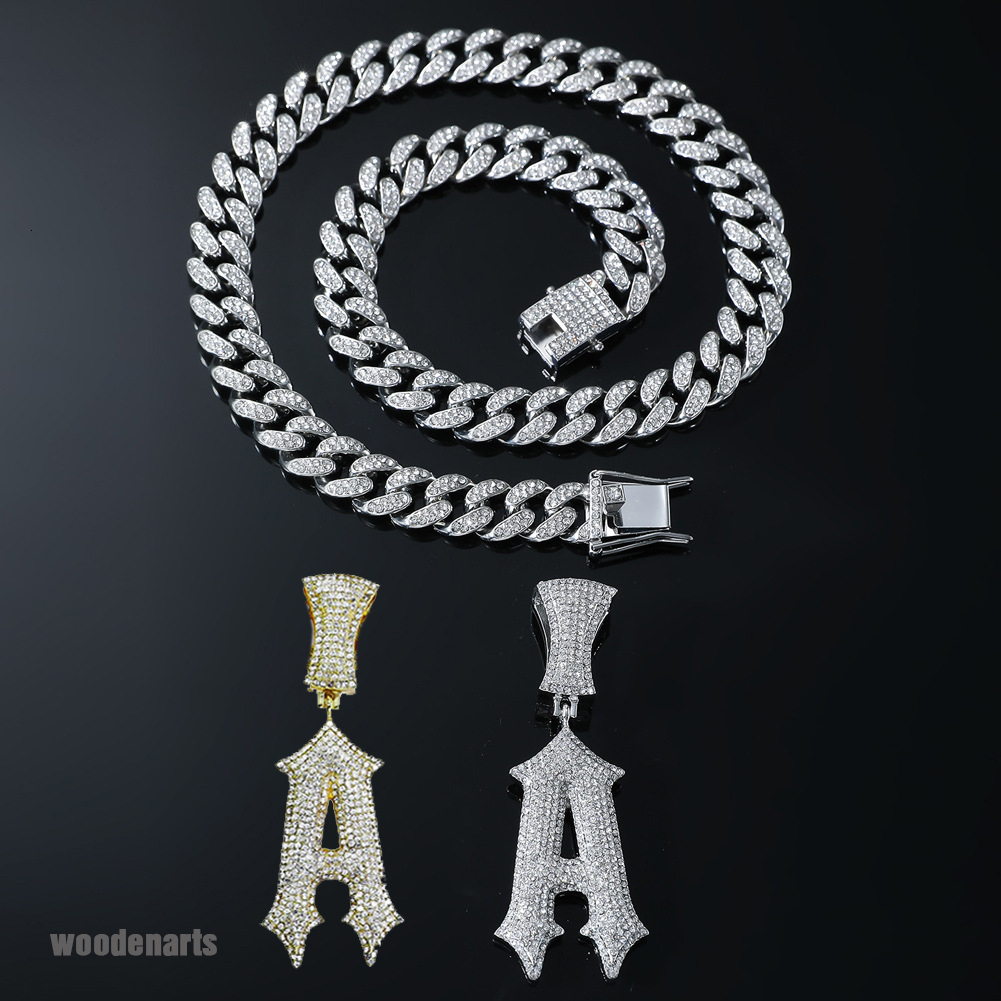 Hip Hop Letter Pendant Necklace New A With Trendy Personality Diamond Studded Big Bling Rapper Grunge Cuban Chain Mens Hiphop Accessory Jewelry Collar Bijoux Gifts