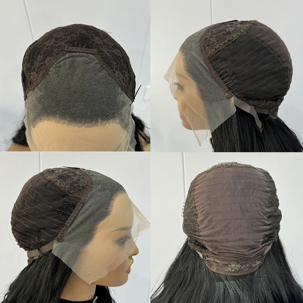 Black Lace Wig, Synthetic Long Straight Wig Hd Transparent Lace Preplucked Glueless High Density Pre-Cut Ready To Wear Wig For Women