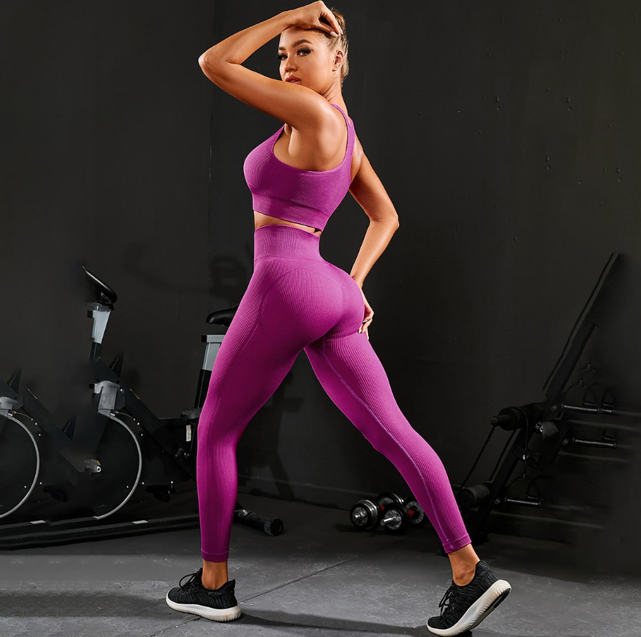 Custom Logo Breathable Bra Sportswear Leggings Ribbed Set Seamless Fitness Yoga Suit Complete styles and good quality Factory direct sale
