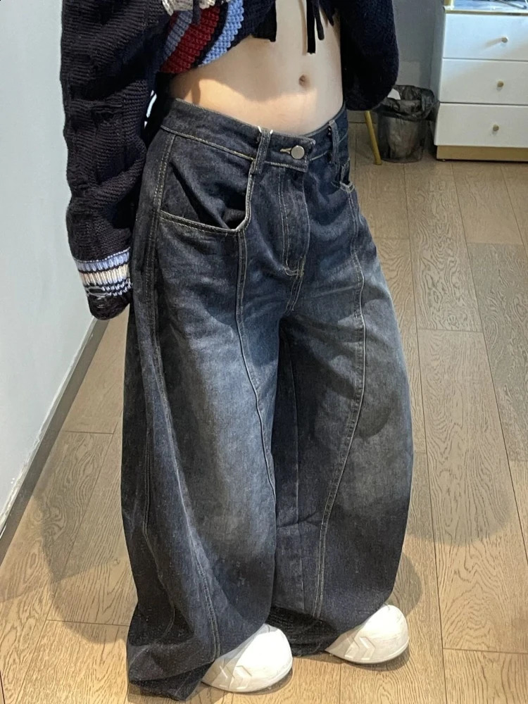 HOUZHOU Vintage Gothic Jeans Women Y2k Harajuku Oversized Letter Wide Leg Denim Trousers Grunge Hip Hop Punk Baggy Street 250911