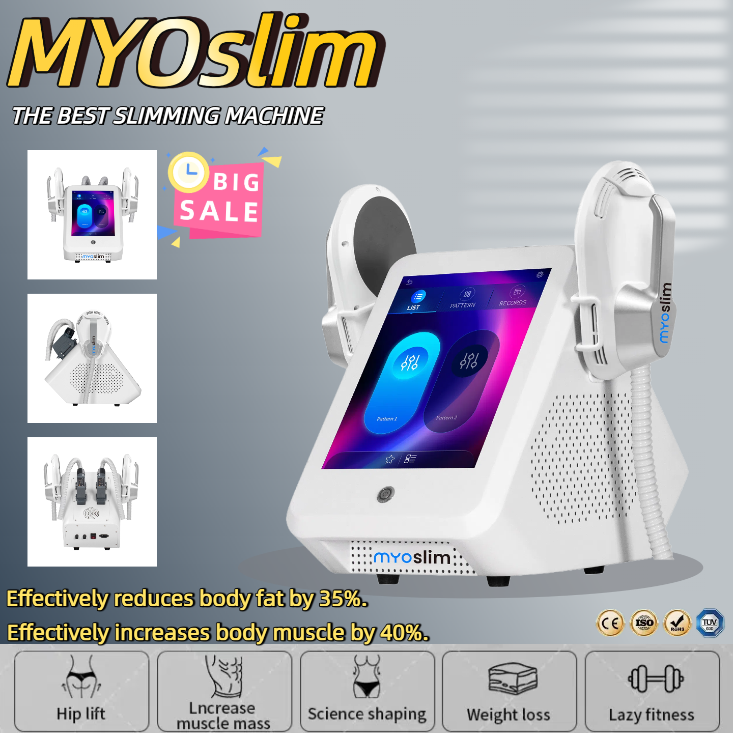 New MyoSlim Neo Slimming Fat Loss Electro Magnetic Stimulation Body Sculpting and Muscle Building Machine 200Hz 6500W 2 Handles Salon Machine CE/ROHS