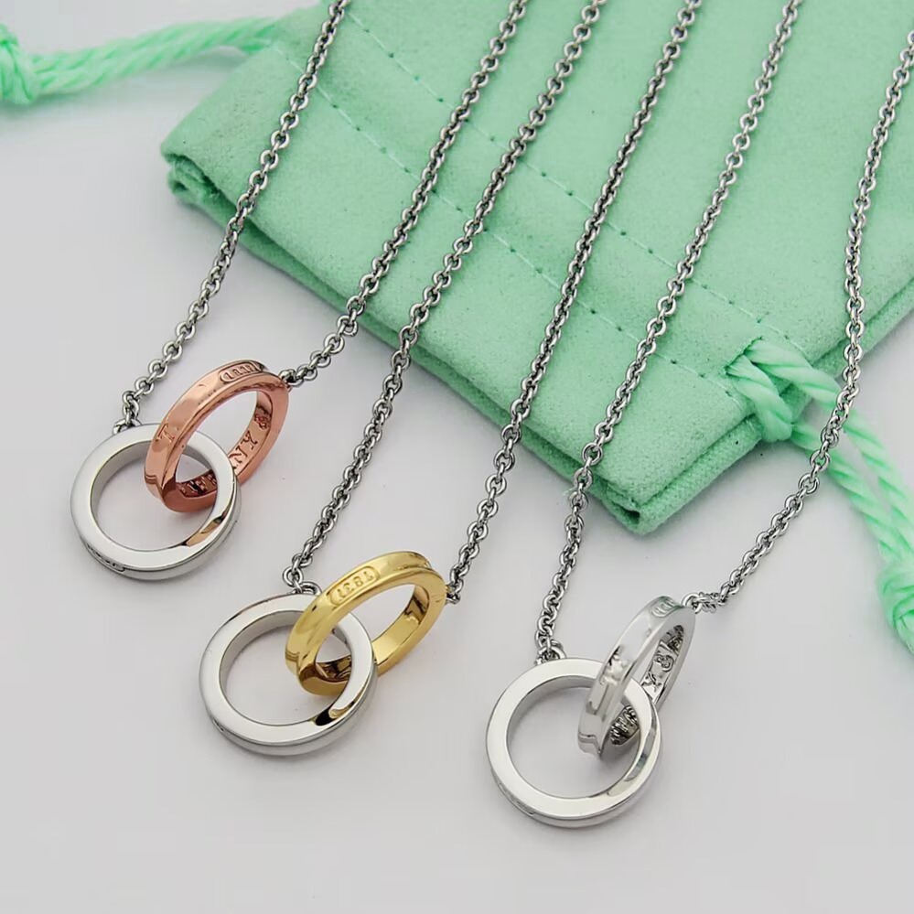 fashion necklace double rings designer necklaces gold jewelry for women 18K rise gold silver rose Necklace luxury jewelrys for wedding party gift free shipping