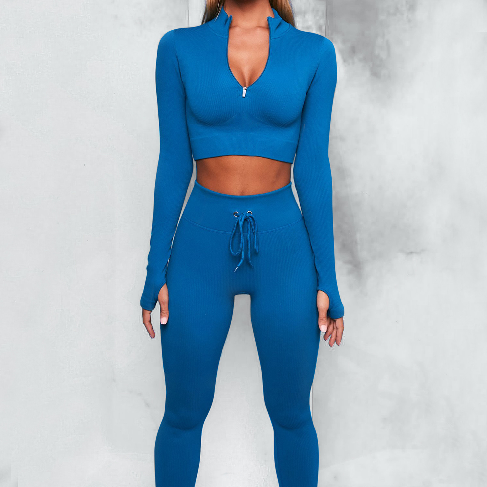 New Fitness V-Neck Yoga Wear 2 Piece Zipper Yoga Sport Suit Short Lift Butt Sexy Workout Suit Set Complete styles and good quality Factory direct sale