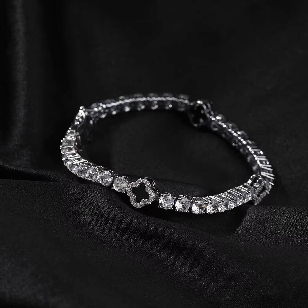 New arrivals high quality fashion 925 silver moissanite shamrock tennis jewelry for men and women hip hop