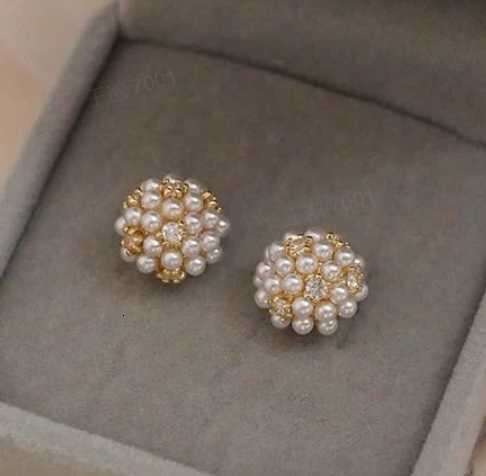 jewelry Earrings for Women Silver Bridal Bouquet Pearl Flower Stud Earring Plated 18K Gold Half Round Geometric Exquisite Wholesale