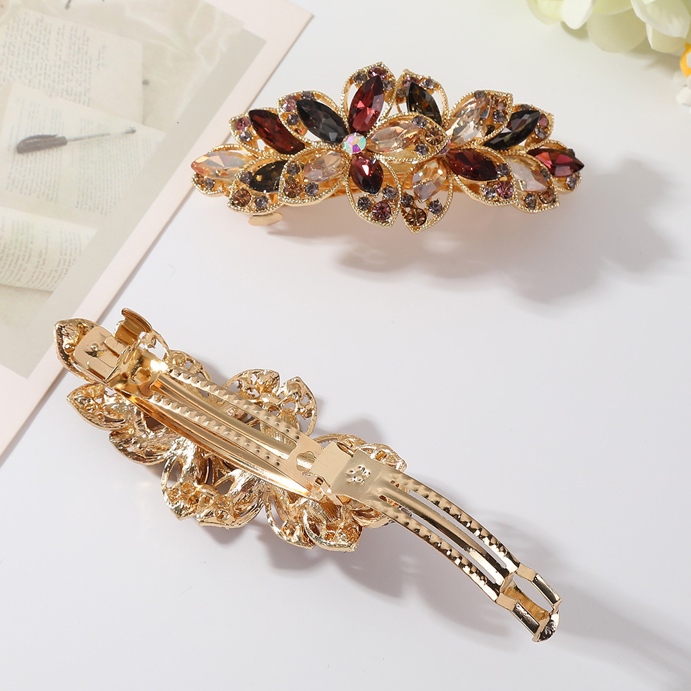 Korean Version New Crystal Women's Hairpin Fashion Back of Head Rhinestone Top Spring Clip Hair Accessory SY-8023