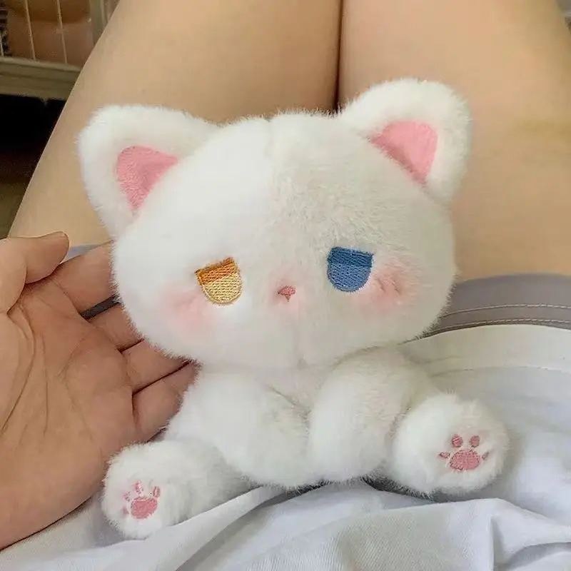 Cute Cat Plush Toy Emo Sad Fluffy White Black Kitten Soft Animal Stuffed Doll Sleep Toys Birthday Valentines Day Gift 250822