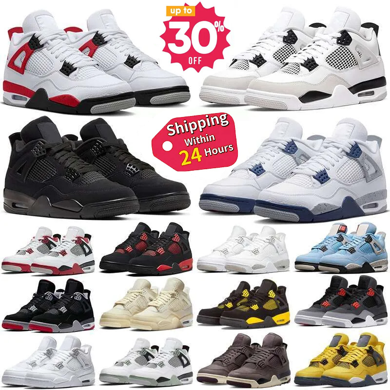 Men 4 Basketball Shoes 4s Designer Shoes with Box White Cement Navy Military Black Cat Brick By Brick University Blue Red Cement Thunder Pine White Oreo Women