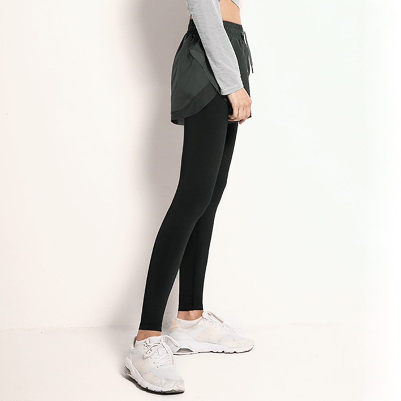 Slim Fake Two Pieces Sweatpants High Waist Running Fitness Pants Yoga Leggings Complete styles and good quality