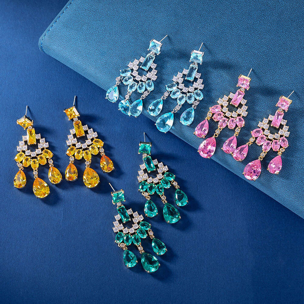 necklace New style New Women's Tassel High-End Niche Colorful Zircon Texture Elegant Jewelry Needle Earrings