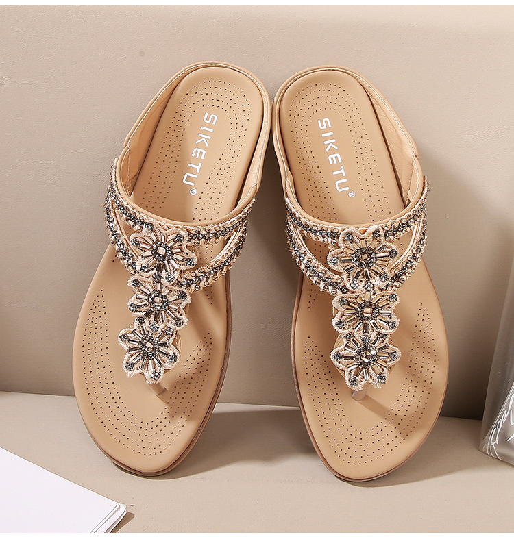 Women Sandals Classic Sliders floral Beads Summer Comfortable Outdoor Bohemia Beach Girl Sandal trip Casual slippers size 36-41