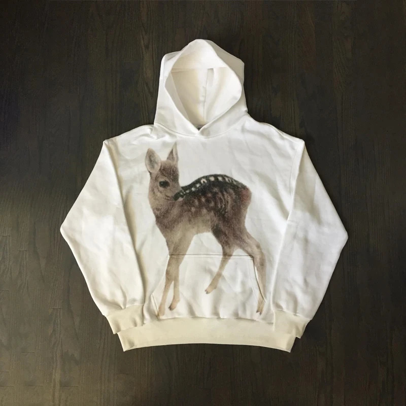 Y2K Retro Youth Hoodie Baby Deer Pure White Fabric Sweatshirt Men Women Fashion Art Simple Streetwear Unisex Oversized Clothing 250822