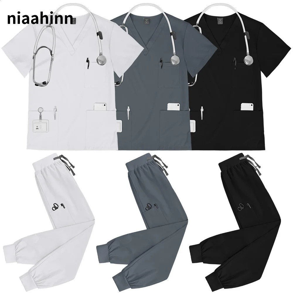 Multicolor Nurse Uniforms Workwear Pet Scrub Topspants Suit Women Short Sleeved Multi Function Pocket Nursing Workwear 250822