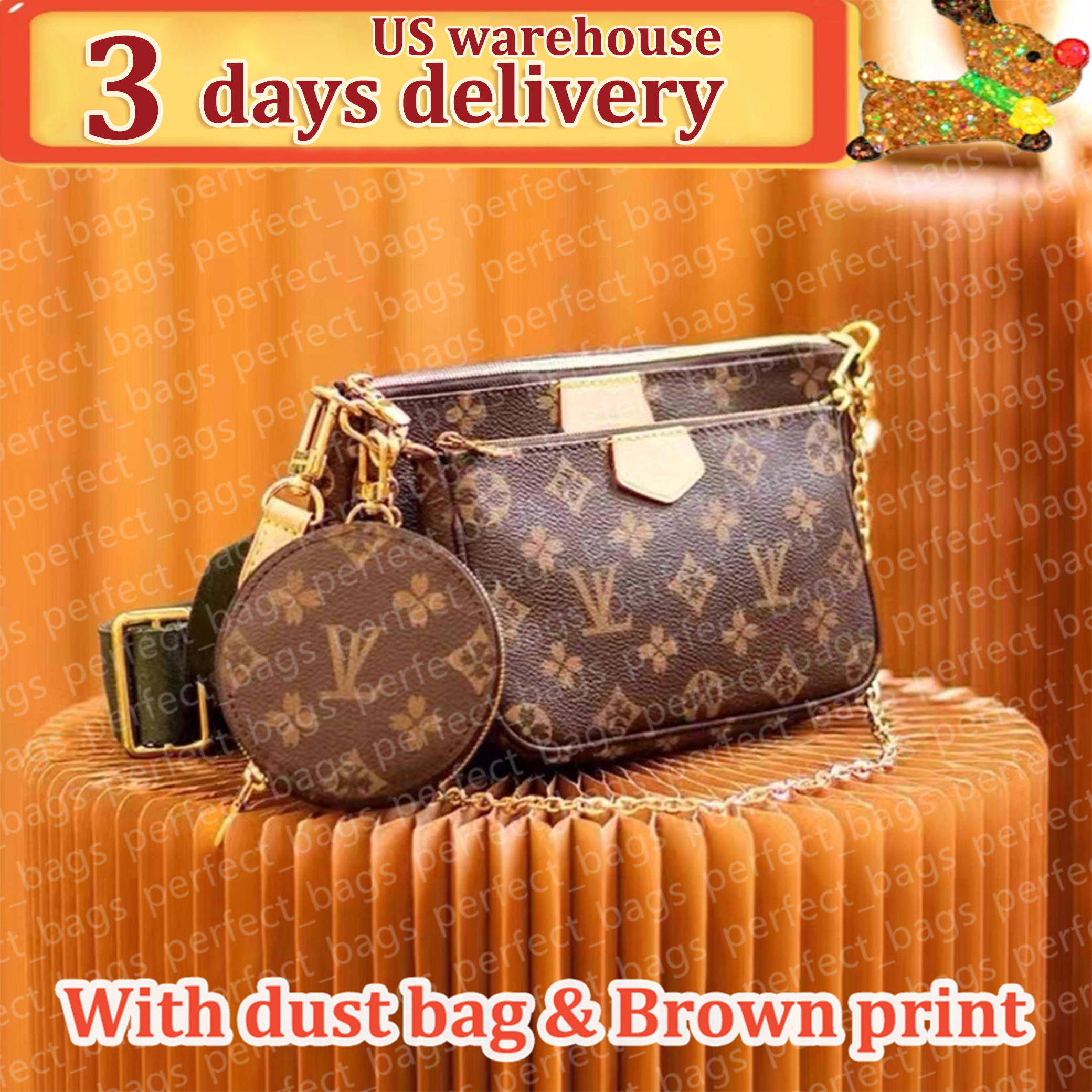 Designer Bag Shoulder Bag Luxury Bag Women's handbag Purse Brown Print Cowhide Letter Crossbody bag 5-in-1 combo package Classic chain Bag Underarm Bag Fast delivery