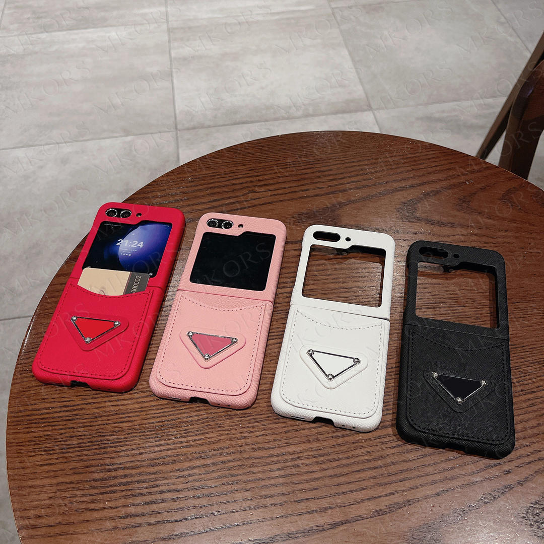 Classic Tri-angle Luxury Designer Phone Case for Samsung Z Flip 7 6 5 4 3 Leather Card Slot Ultra Slim Storage Mini Purse Cover Galaxy Flip7 Flip6 Flip5 Flip4 Flip3 Bumper