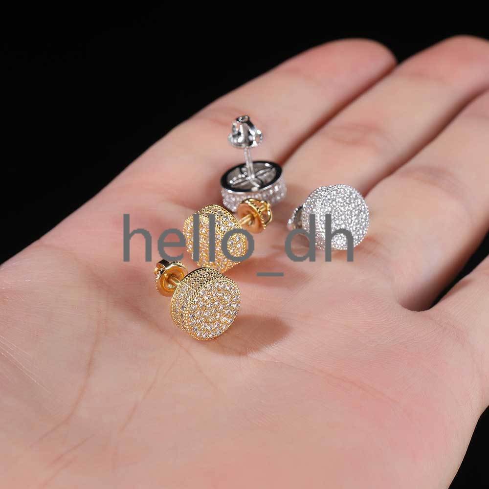 Hip Hop Jewelry Diamond Earrings Full Pave moissanite moissaniteia Flat Cylindrical Screw Back Earrings