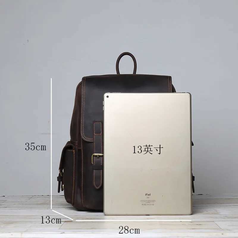 Top Layer Cowhide Backpack Mens Crazy Horse Large Capacity Computer Bag Womens Fashiable Travel Leather Backpack Trend H250821