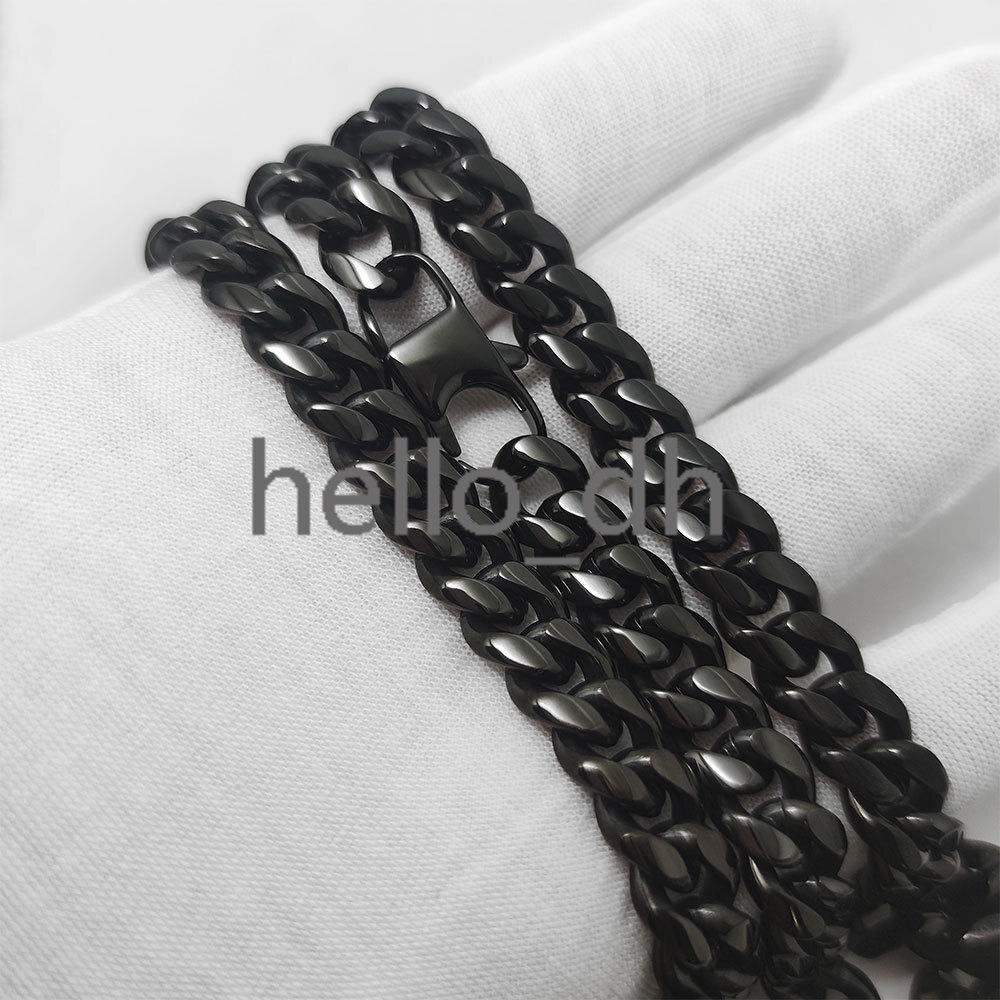 10 mm Black Plated 925 silver 925 silver Miami Cuban Link Necklace Cuban Chains Men - view 4