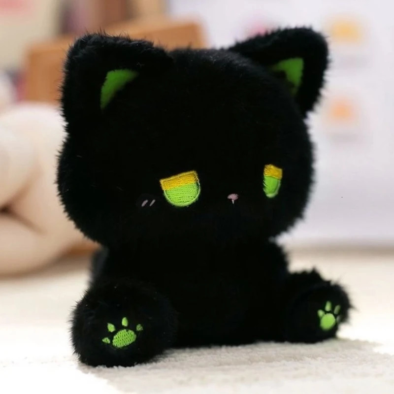 Cute Cat Plush Toy Emo Sad Fluffy White Black Kitten Soft Animal Stuffed Doll Sleep Toys Birthday Valentines Day Gift 250822
