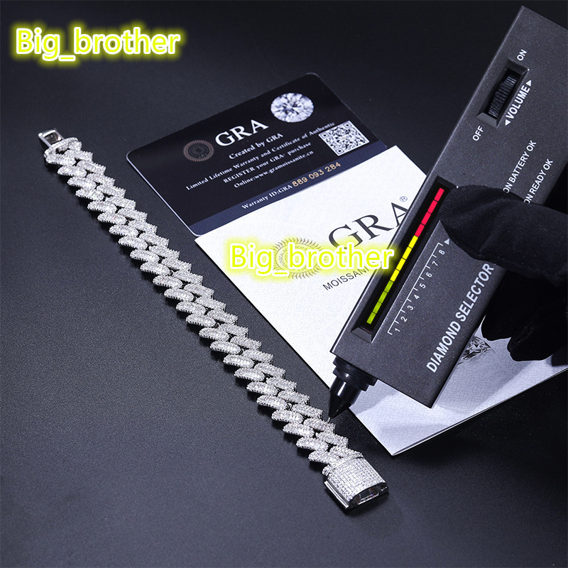 Iced Out Rappers Jewelry Hiphop Men 16mm 925 Sterling Silver VVS Baguette Moissanite Diamond Miami Cuban Link Bracelet