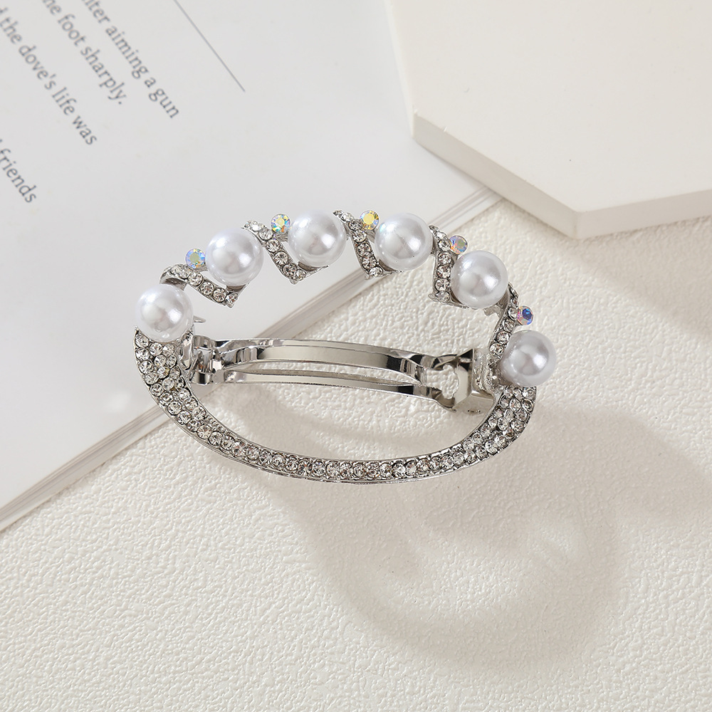 Korean Rhinestone Flower Spring Pearl Half Updo Elegant Temperament Top Exquisite Round Medium Ponytail Clip SY-8090