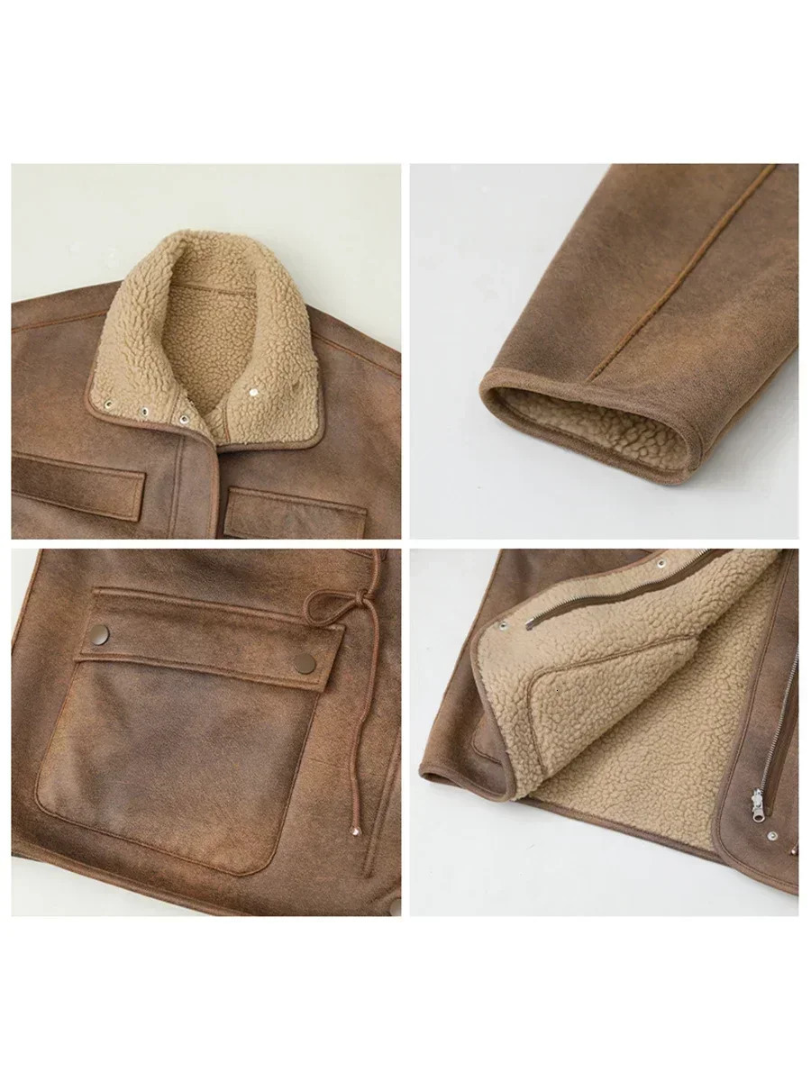 CHIC VEN Womens Jackets Thick Warm Solid Suede Reversible Jacket Motorcycle Outer Coat Loose Female Overcoat Winter Autumn 250822