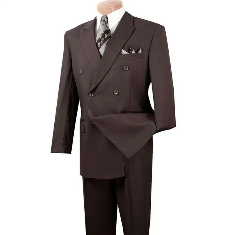 Brown Double Breasted Men Suit Gentlemen Lapel Business Smart Casual 2 Piece Jacket Pants Male Clothing High Quality Blazer 250821