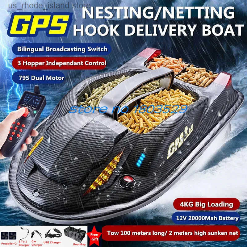 GPS Auto Return Positioning RC Fishing Bait Boat 500M 4KG Voice Broadcast Neting Hook Delivery 3 Hopper Remote Control Bait Boat L250822