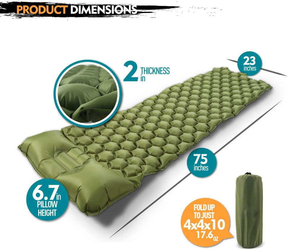 Compact Portable Waterproof Reusable Airbed Mattresses by 40D Nylon Material Great Addition To Your Travel Gear