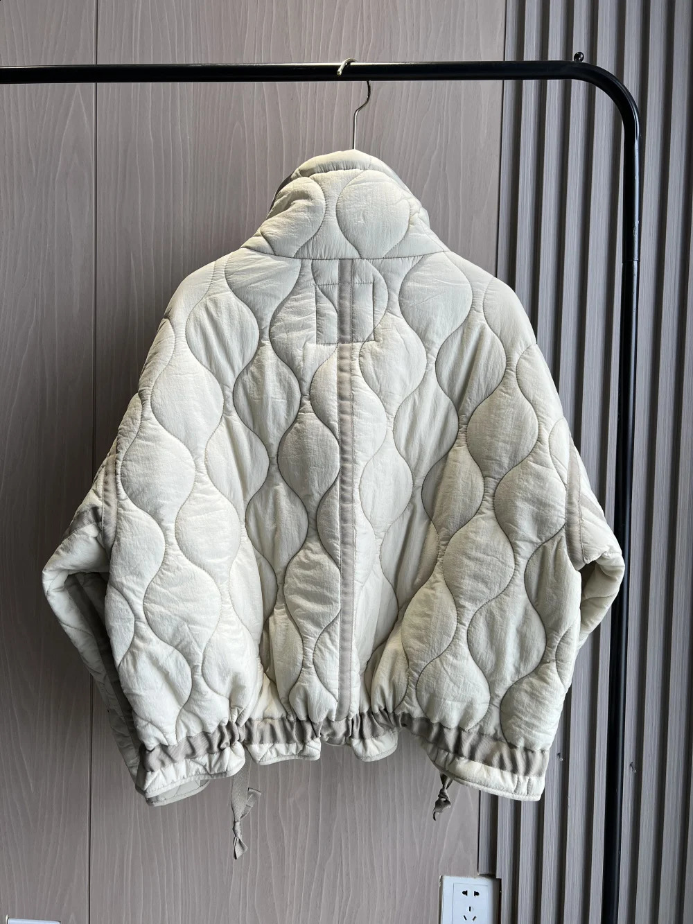 Quilted coat for women ETJ traf QUILTED JACKET WITH TIES beige drawstring high neck pocket clip cotton jacket 250911