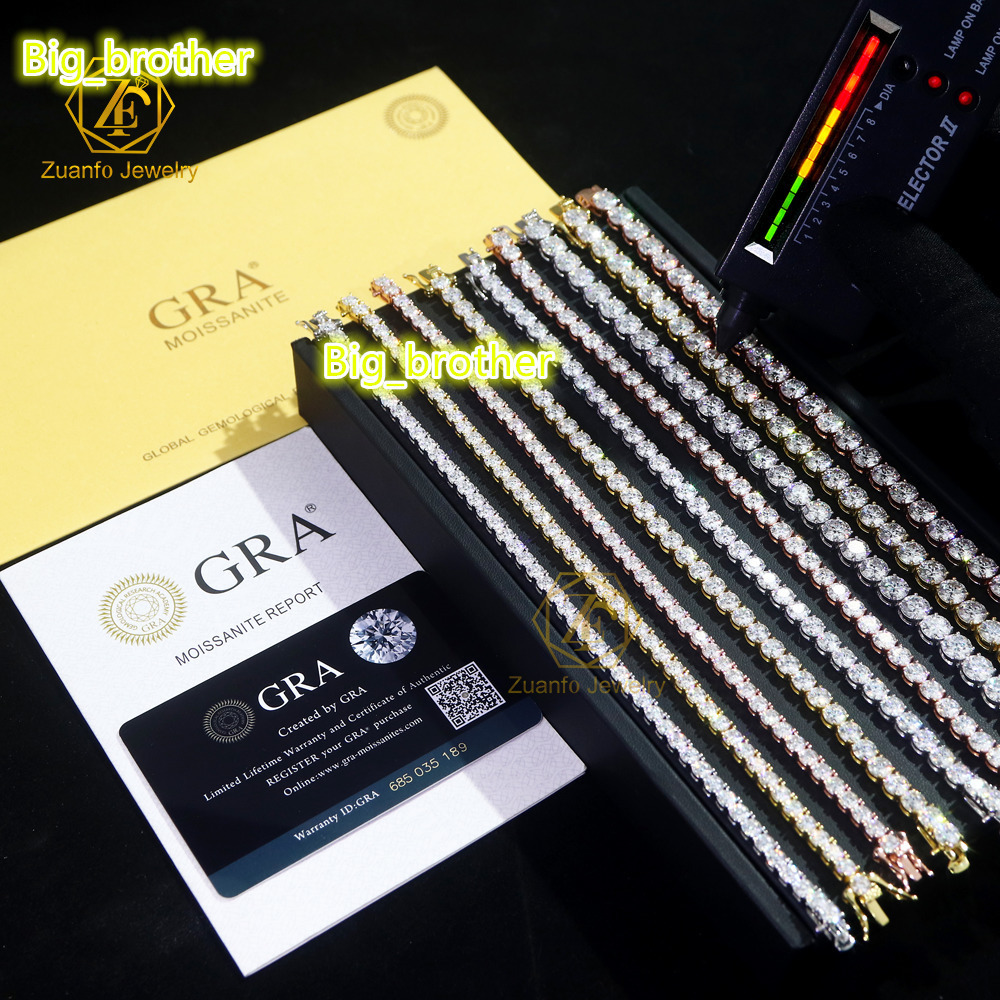 Pass Diamond Tester VVS Clarity Moissanite Bracelet Bangle Rose Gold 925 Silver Moissanite Clustered Tennis Chain