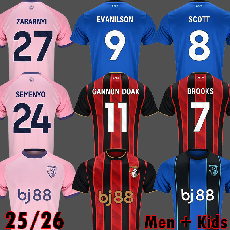 25 26 AFC Bournemouths soccer jerseys AFCB Kit GANNON DOAK DANGO SEMENYO EVANILSON Football Shirt 2025 2026 ADAMS The Cherries Soccer Shirts Men Kids Uniform 4321