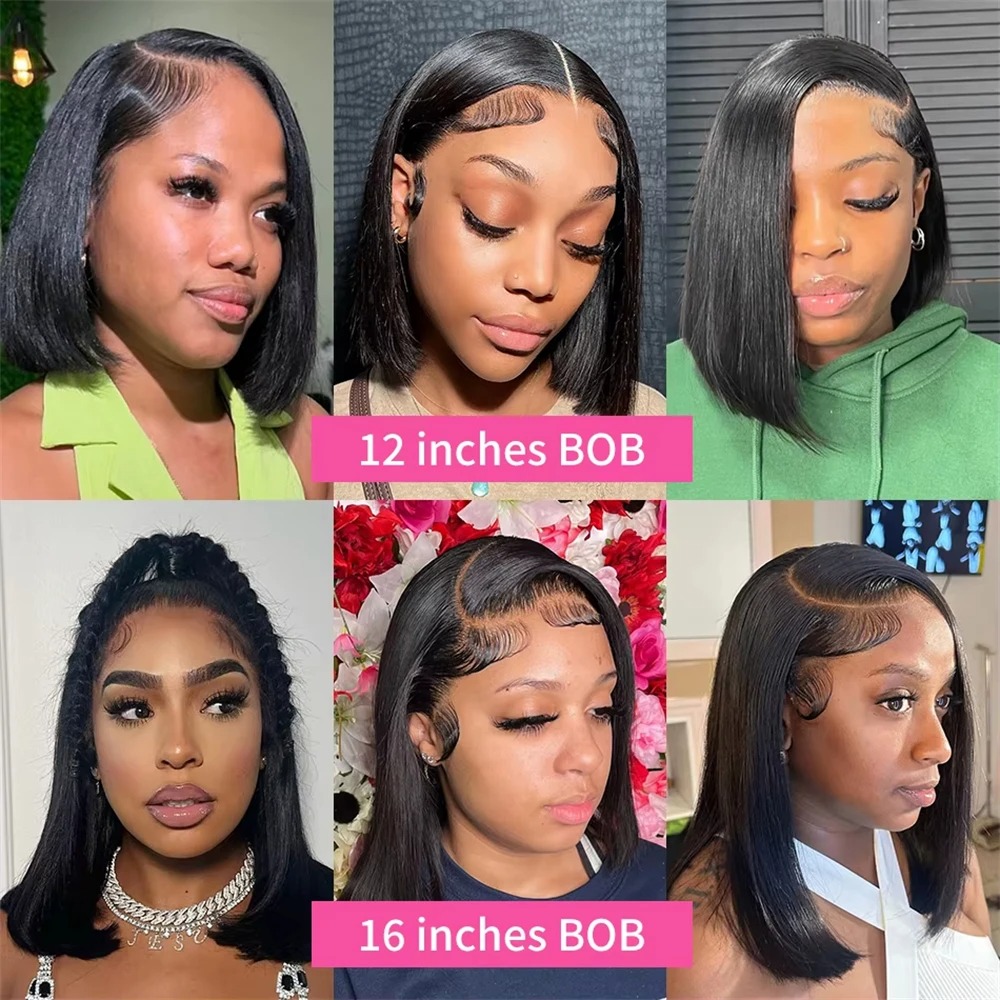 Bob Wig Human Hair 12 Inch Glueless Wigs Pre Plucked Pre Cut Short Straight Wig 13x4 HD Lace Front Wigs for Women 150% Density Ready to Wear