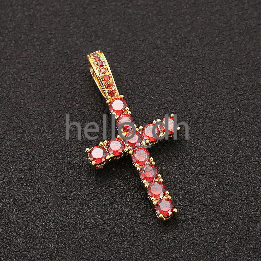 18K Gold Silver Iced Out Diamond Cross Pendant Red Color moissanite Hip Hop Fine Cross Pendants for Men Women