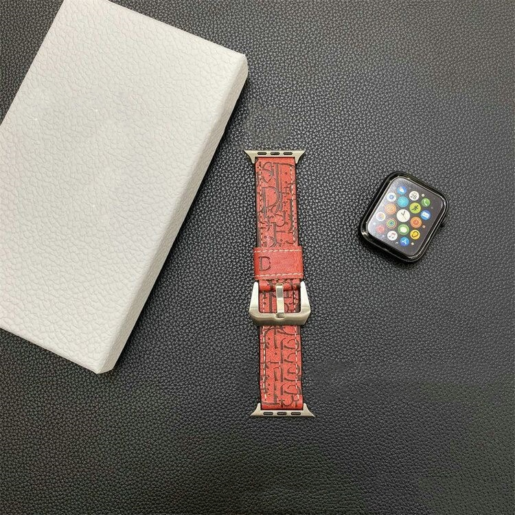 2025 luxury leather brand Apple Watch letter D strap suitable for 38/40/41/42/44/45/46/49mm leather hand sewn material Black/Grey/Blue/Dark Green/Red 