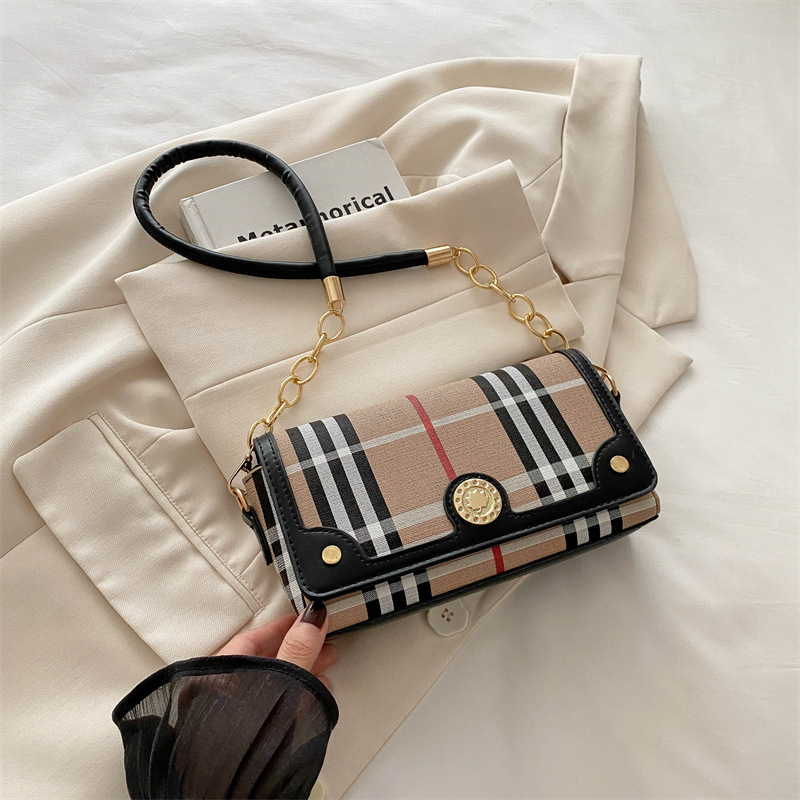 New Fashion Women's Bag 2025 High Quality Explosive Versatile Shoulder Bag Striped Splicing Crossbody Bag