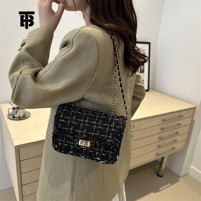 TB BHULAMTE Luxury Fashion Designer Women's Mini Shoulder Bag New Fashion Wool Plaid Handbag Simple Chain Crossbody Bag Personalized Small Square