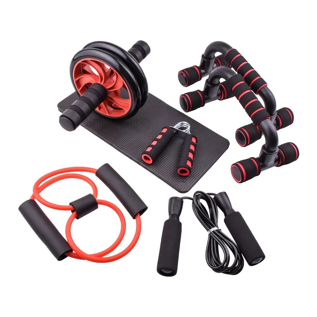 Abdominal Muscle Training Rollers, 5-In-1 Roller Kit Push-Up Bars, Handle Grips, Skipping Ropes, Home Gym Exercise Kits Suitable for Physical Training